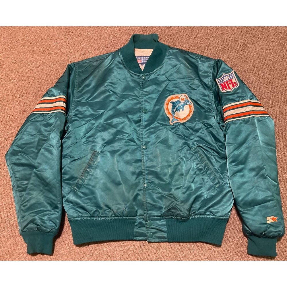 Vintage 80s Large MIAMI DOLPHINS NFL Pro Line Starter Satin Bomber Jacket USA